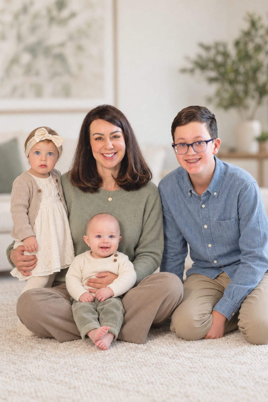 Dr. Irina Sharp at home with her three children.